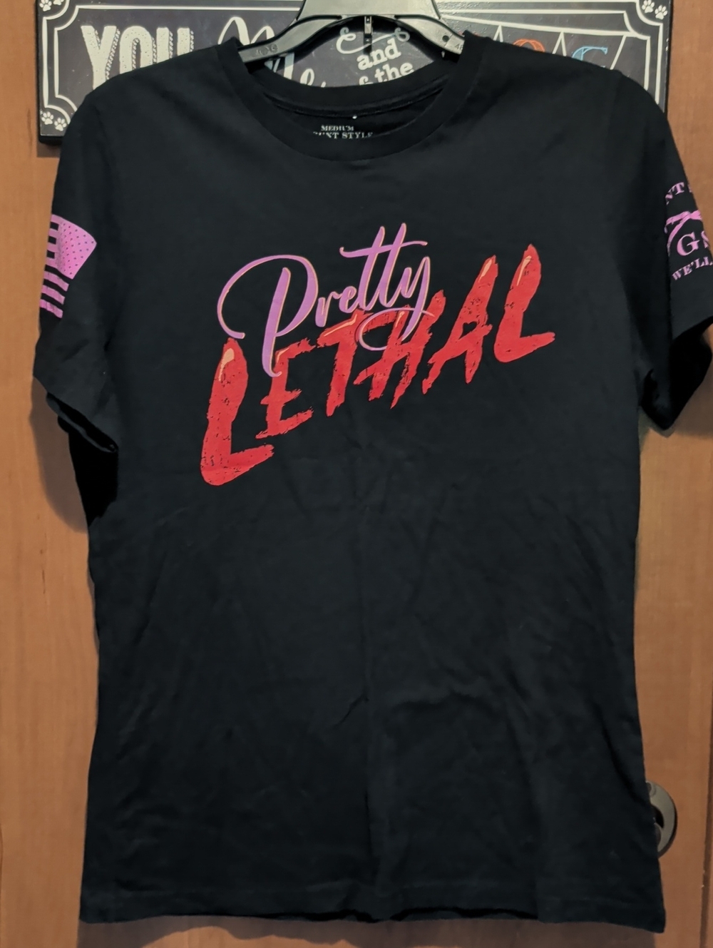 Grunt Style Black Short Sleeve Tee with Red & Pink "Pretty Lethal" Graphic
